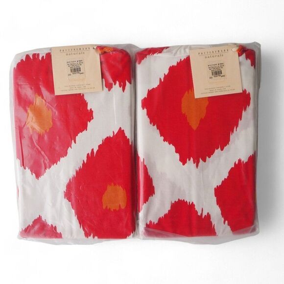 2- Pottery Barn Naturals Ikat Standard Pillow Shams White / Red / Orange - Picture 1 of 3